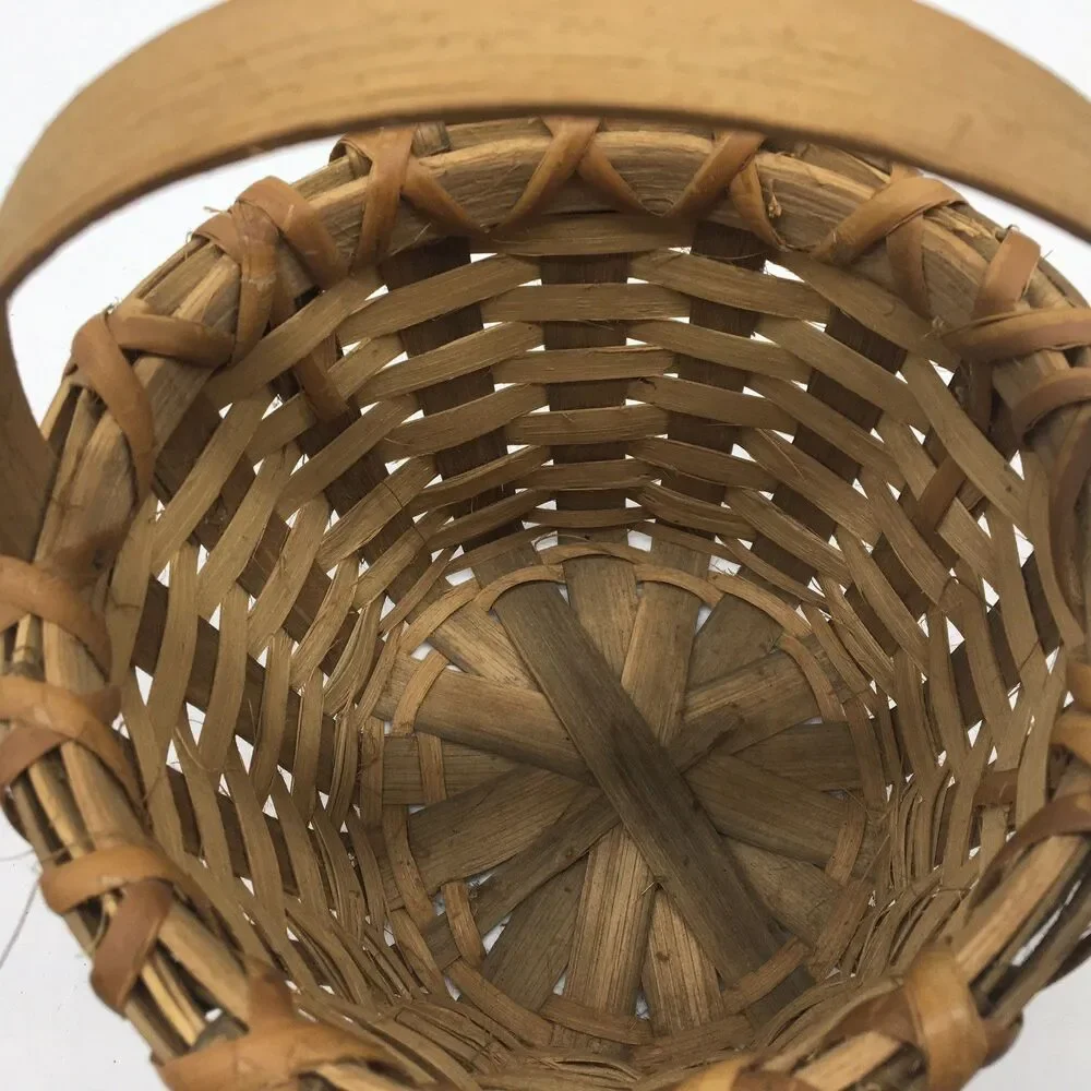 Vintage Primitive Split Oak Hand Woven Gathering Basket Cottage Core Farmhouse